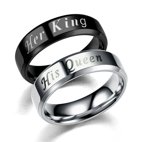 HEANUJJ Stainless Steel Black Couple His Queen Her King Wedding Promise Bands Matching Finger