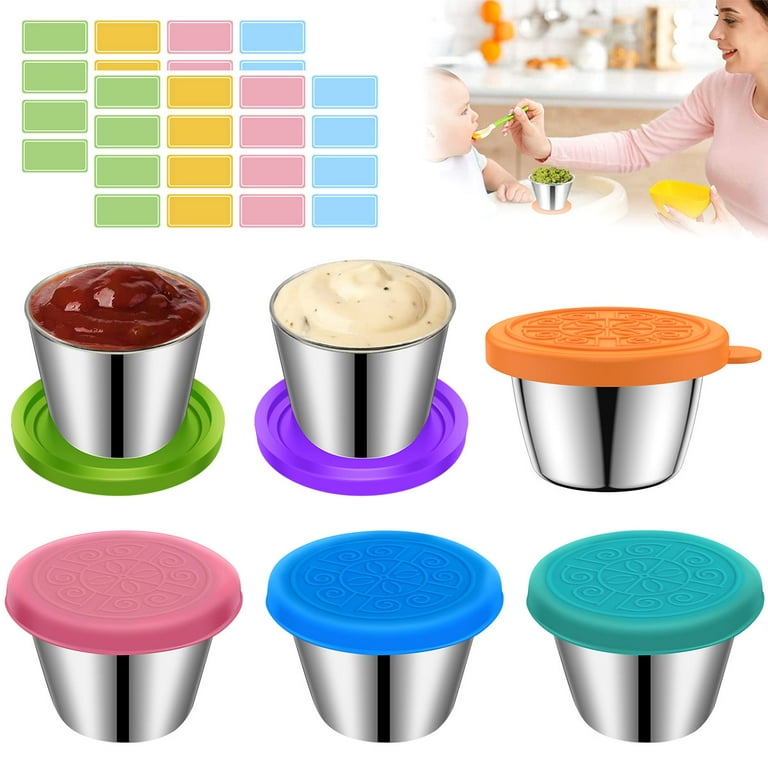 6Pcs Salad Dressing Containers 1.6oz Reusable Small Condiment Cup  Containers with Lids Stainless Steel Travel Dipping Sauce Cups