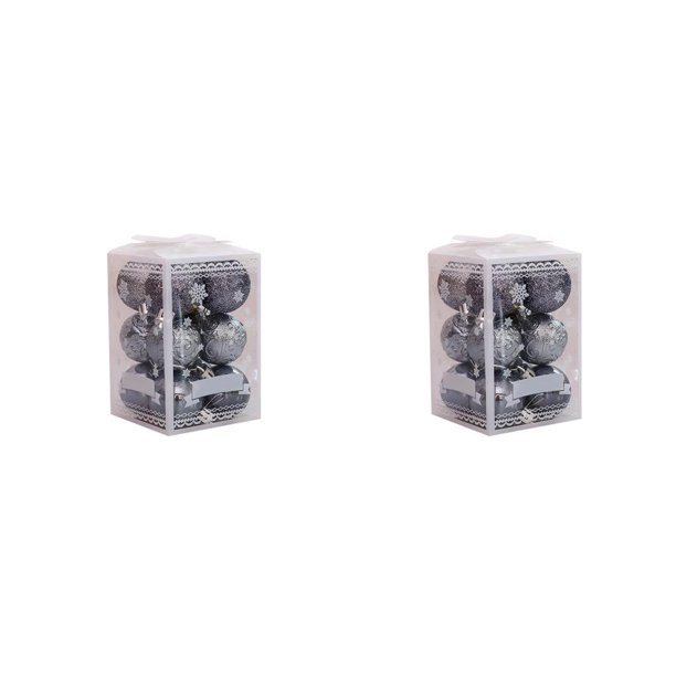Inteprter Pack de 12 Bolas de Navidad Fiesta de Navidad Atmósferas Decoración Vacaciones Prop Adornos Interiores Hotel Ventana Plástico 4cm Gris 2piezas