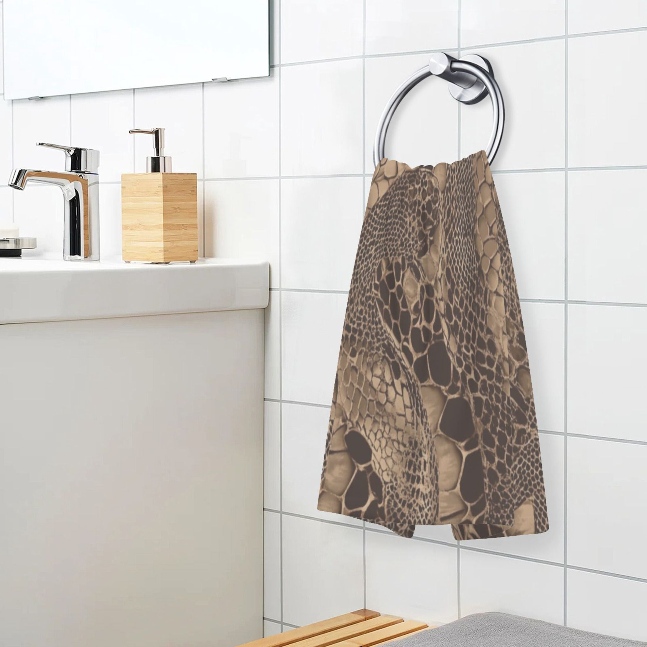 2 Pcs Absorbent Face Towel Bath Hand Towels Soft Breathable Cotton Towel Set for Bathroom Kitchen Hotel Spa Decor Brown Snakeskin