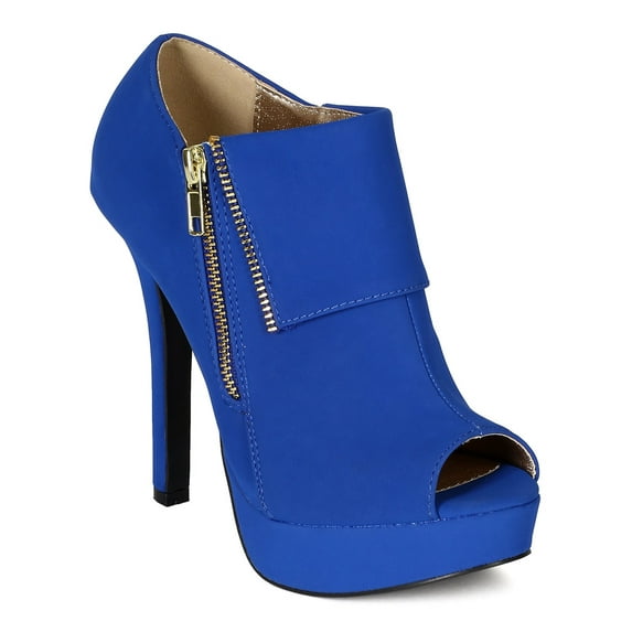 Qupid BG05 Women Nubuck Zipper Peep Toe Fold Cuff Platform Stiletto Heel Bootie