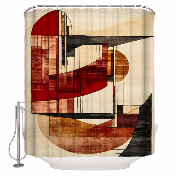 Burnt Orange Abstract Shower Curtains for Bathroom Waterproof Fabric Bath Curtains Decor Bath Tub Curtain Modern Geometric Art Decorative Shower Curtain Sets with 12 Hooks, 72x72 Inch