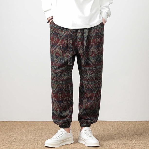 Pantalones de hombre de longitud completa con estampado de punto Zang-zang, bolsillos con cordón ajustable, cintura elástica, pantalones de pierna recta, pantalones de poliéster para hombre