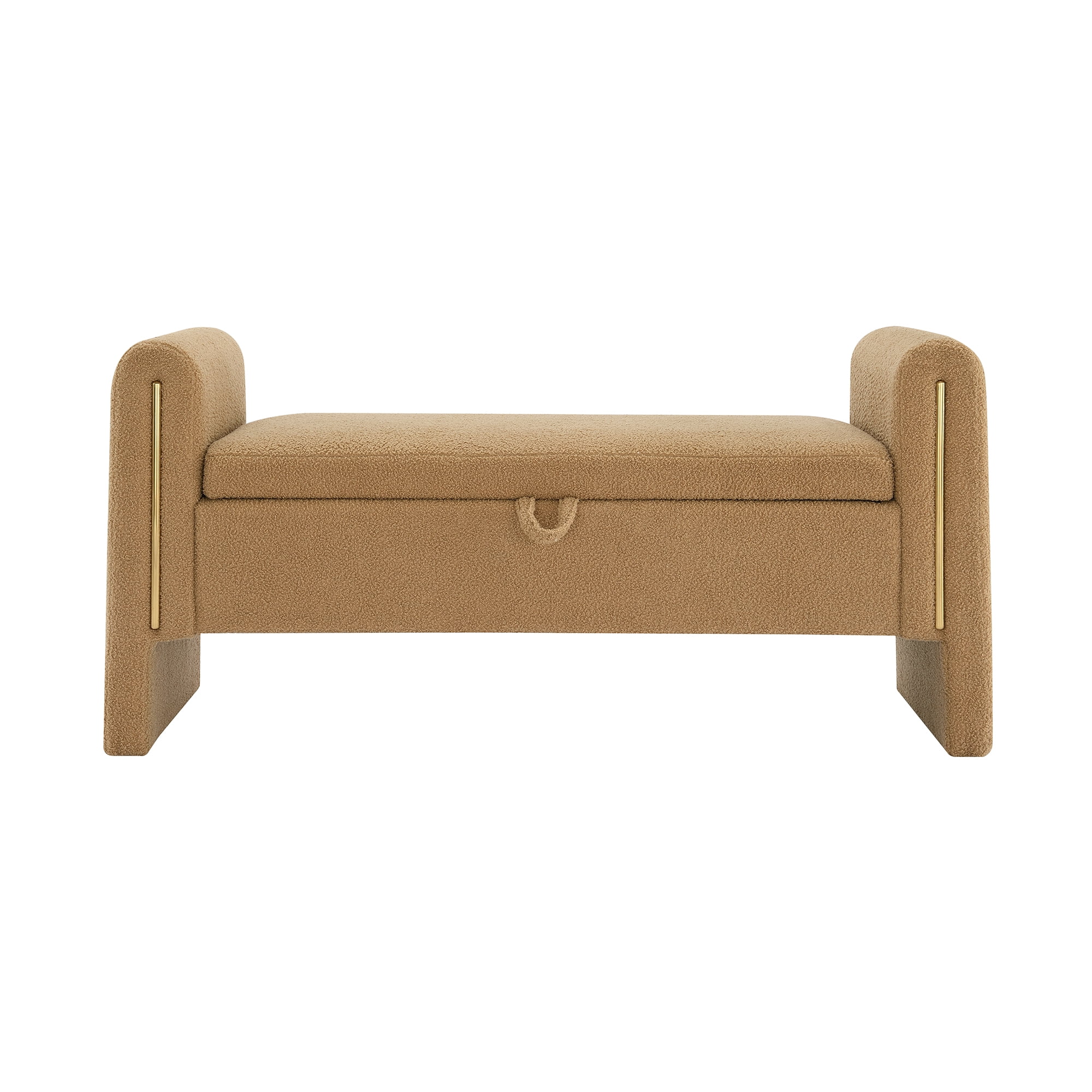 Miniyam Modern Teddy Fabric Upholstered Bed End Bench with Arms and Storage, for Living Room,Bedroom, Coffee