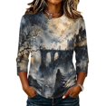 thumbnail image 2 of Womens 3/4 Sleeve Crew Neck Halloween T Shirts Shirts Thanksgiving Autumn Graphic Tee Tops Gray 2XL, 2 of 7