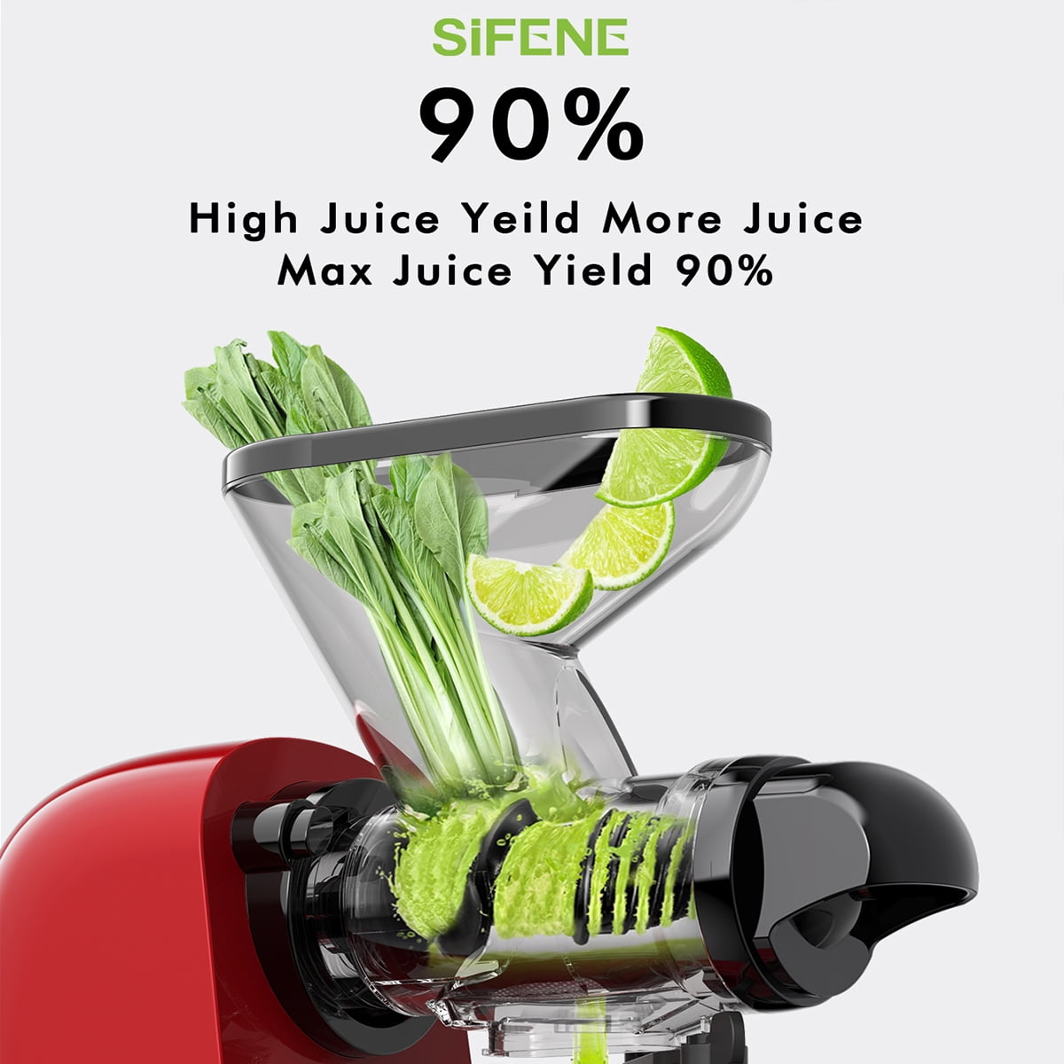 SiFENE Masticating Juicer Machine, Compact Slow Juicer - 100W, Easy Clean - Red