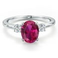 thumbnail image 3 of Gem Stone King 14K White Gold Red Created Ruby and White Lab Grown Diamond Engagement Ring for Women | 2.20 Cttw | Oval 9X7MM | Gemstone July Birthstone | Size 9, 3 of 6