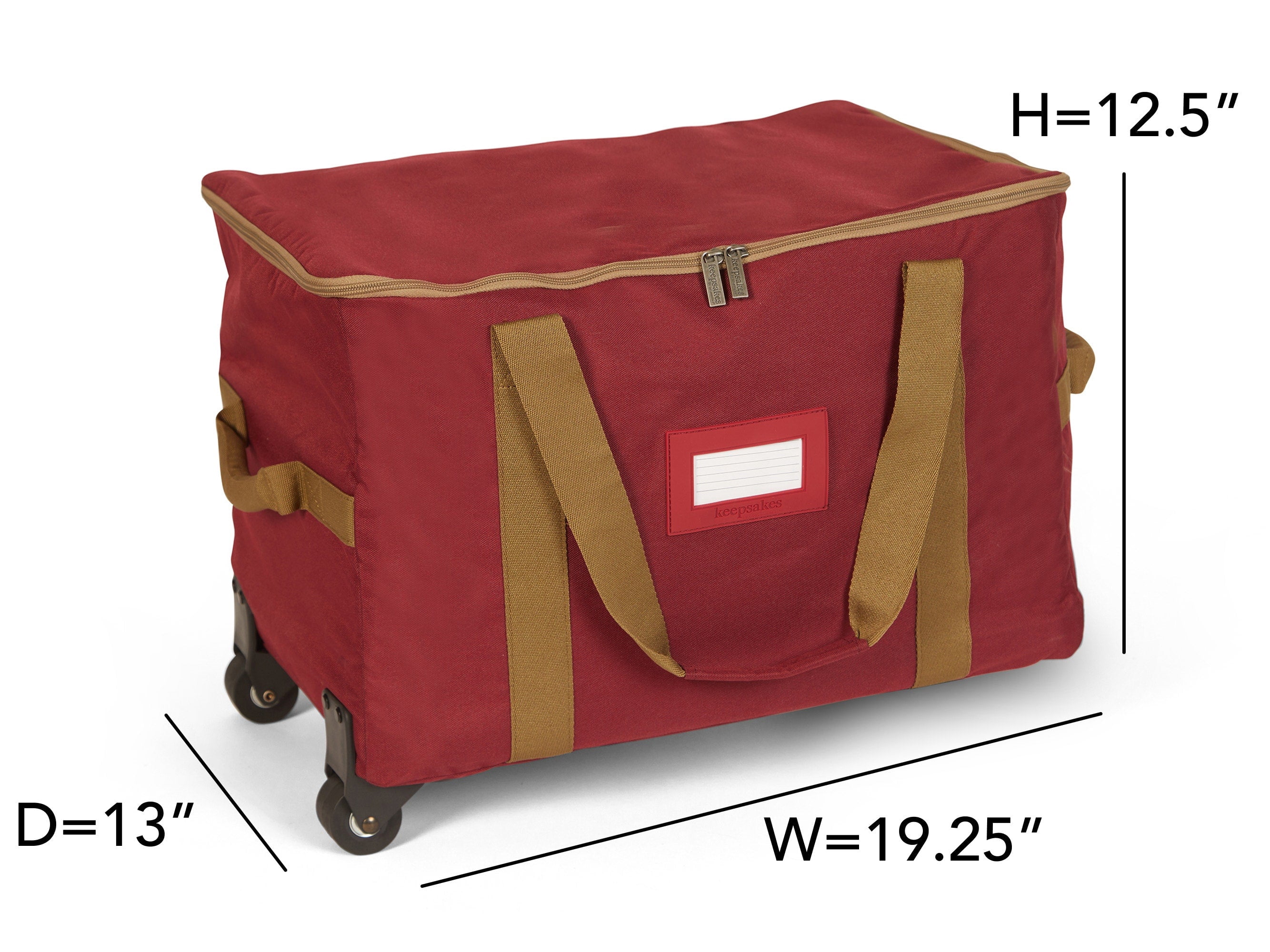 Covermates Keepsakes Rolling Treasurekeeper Storage Bag - Carrying Handles, ID Window, Dual Wheels - Holiday Storage, Red