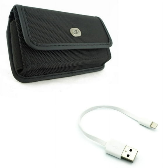Short USB Cable w Case Belt Clip for iPhone XR - Charger Cord Power Wire Fast Charge, Rugged Holster Canvas Cover Pouch Compatible With iPhone XR
