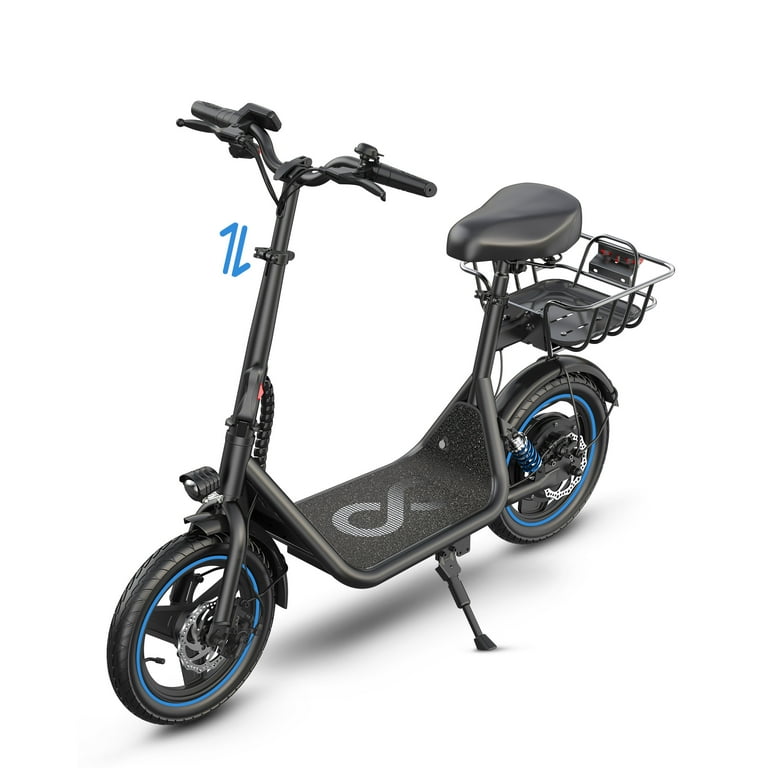 Kistp 650W Electric Scooter with Seat for Adult,14 inch Commuter Electric  Scooter with Dual Shock Absorbers and Basket-up to 25 Miles 18.6MPH Rear 