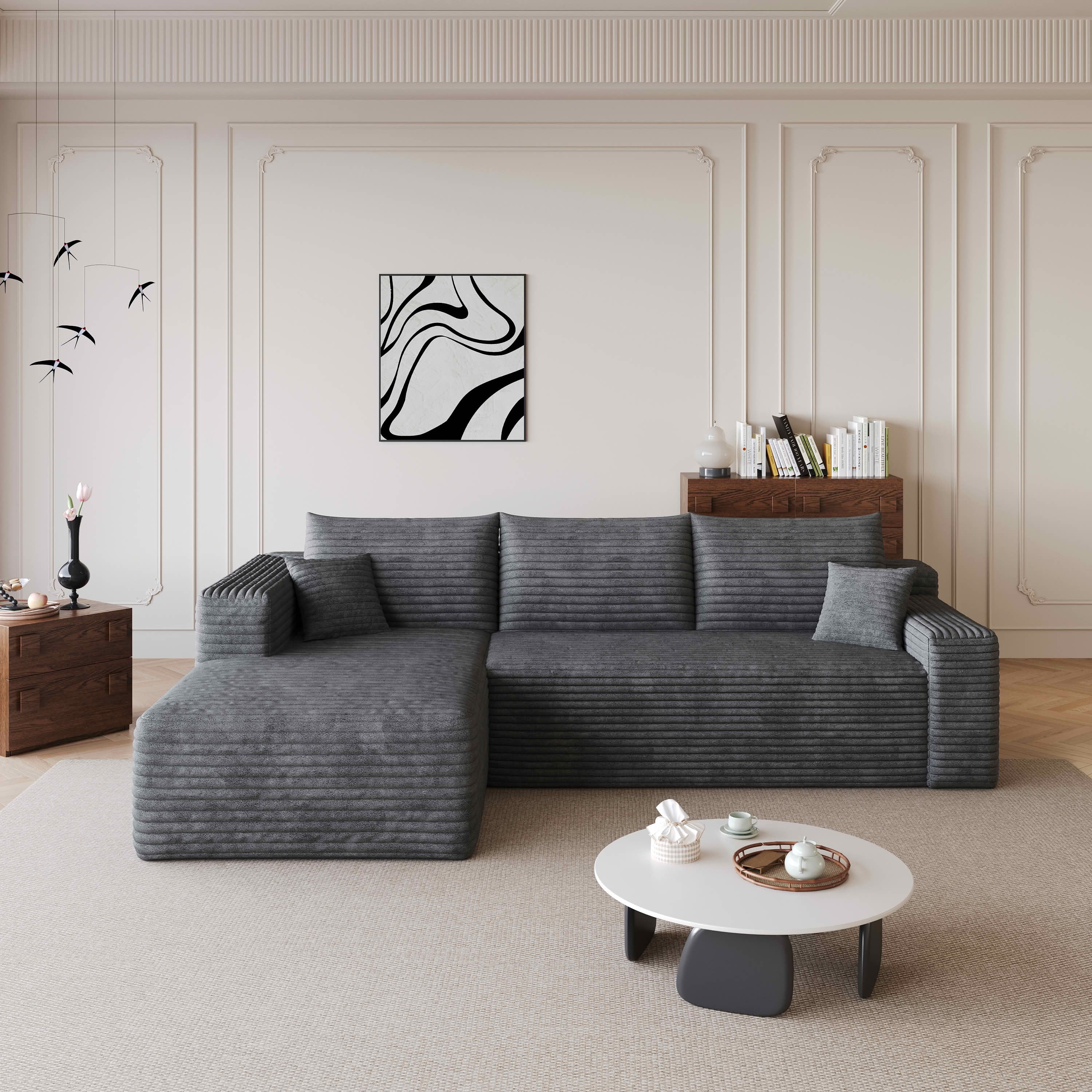 MAYEERTY 95" L-Shaped Cloud Sectional Sofa, Plush Corduroy Modern Minimalist Couch, Deep Seat Upholstered Corner Sofa with Cloud-Like Comfort, No Assembly Required for Living Room