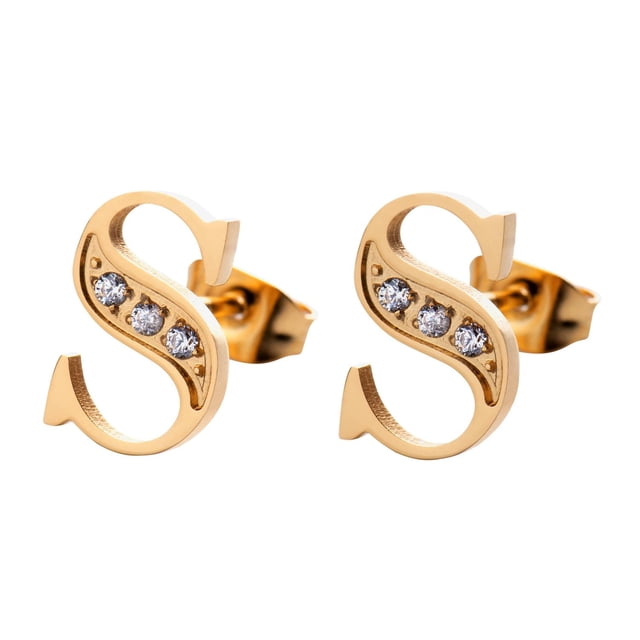 Aretes Mujer LuckyLy, Inicial Letra A, Acero Inoxidable con Oro 18k y Zirconia Cúbica, Modelo Tina dorado UNITALLA