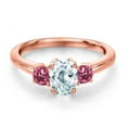 thumbnail image 3 of Gem Stone King 18K Rose Gold Plated Silver Sky Blue Aquamarine and Pink Tourmaline Engagement Ring for Women | 1.05 Cttw | Oval 7X5MM | Gemstone March Birthstone | Size 8, 3 of 6