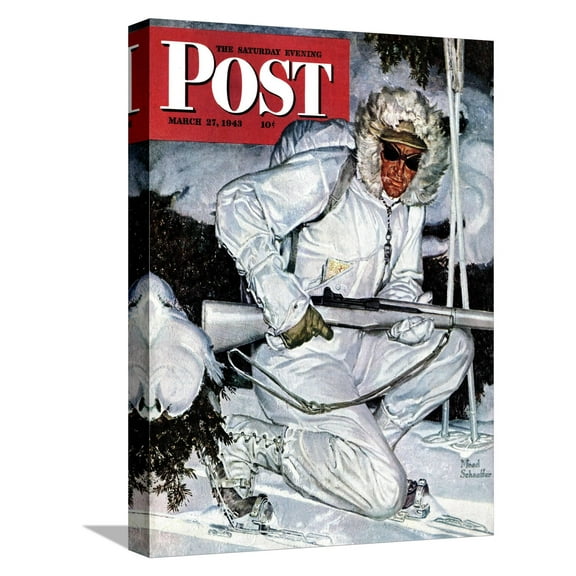 Art.com Ski Patrol Soldier, Saturday Evening Post Cover, March 27, 1943 Stretched Canvas Print Wall Art by Mead Schaeffer, 12" x 16"