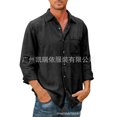 thumbnail image 1 of 2023 Chemise Décontractée Unie à Manches Longues pour Hommes, Col à Revers, Motif Tendance, 1 of 6