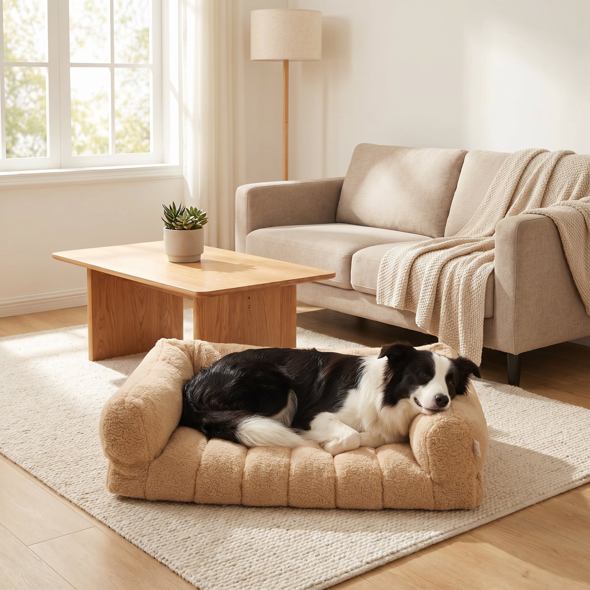 SportPet Designs Quilted Sherpa Sofa-Style Pet Bed Lounger, Brown, Large, 35 in x 25.5 in x 8 in