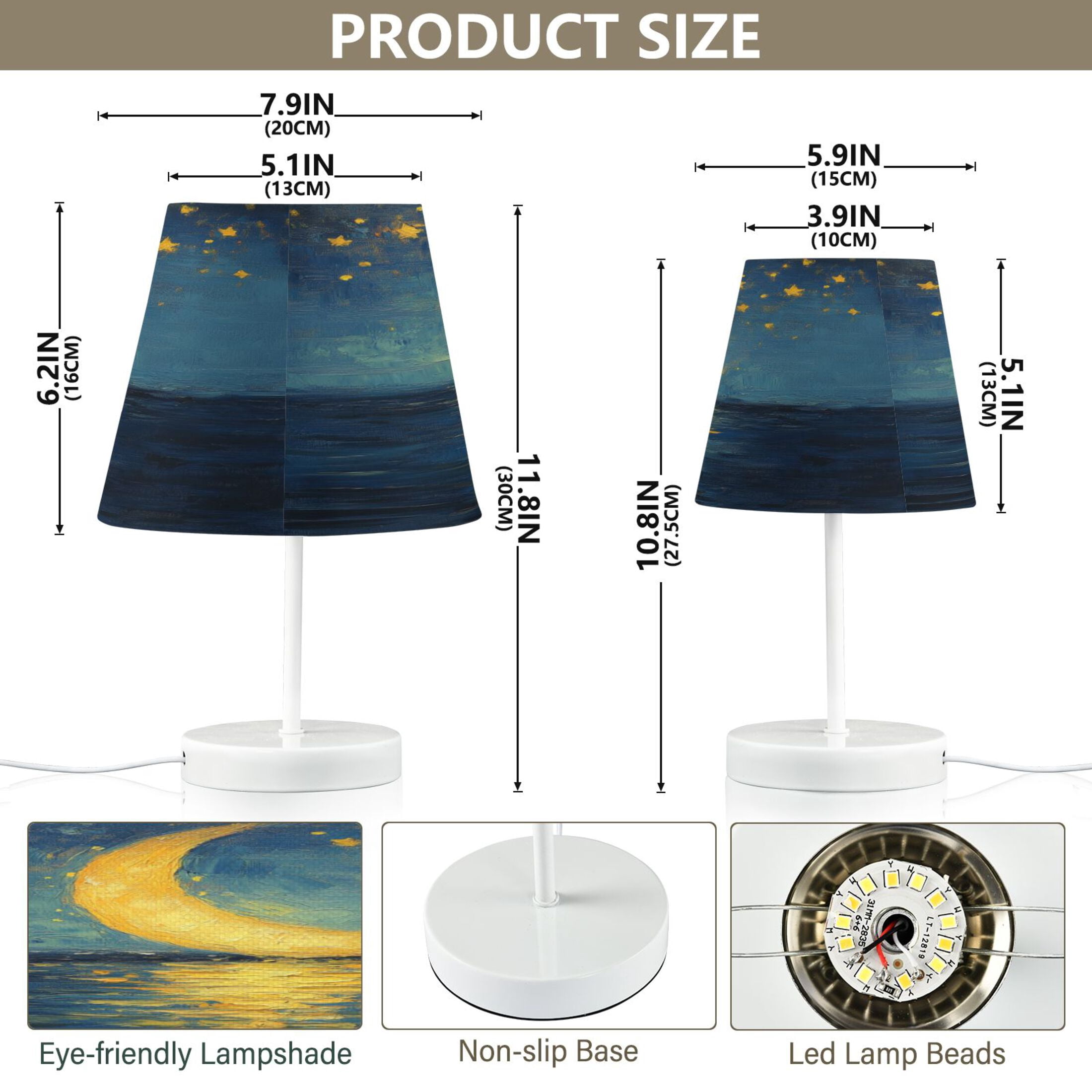 WOBOGO Moon Stars Oil Painting Pattern Table Lamps Bedroom 3-Speed Dimmable Farm Style with Fabric Shade for Reading and Home Office
