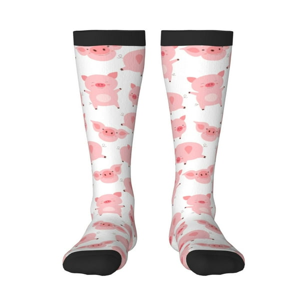 Fotbe Kawaii Pigs Calcetas Divertidas Estampadas para Hombre y Mujer, Calcetas de Algodón hasta la Rodilla para Caminar, Correr, Enfermería y Embarazo