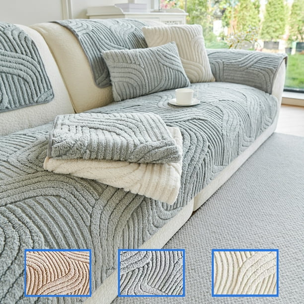Cojín de sofá de lana engrosada 3 asientos | Funda Pashm antideslizante y transpirable | Café beige gris | 90x180cm | Sofá protector resistente y resistente para el salón, el dormitorio, la oficina