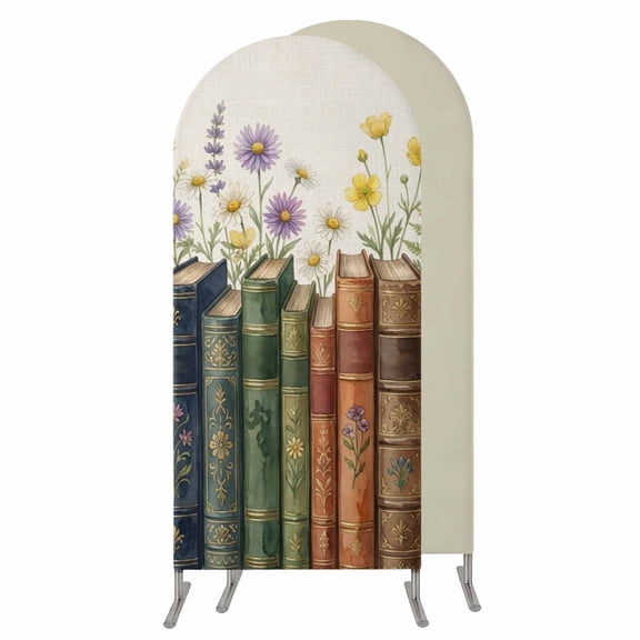 5FT Arch Backdrop Covers, Modern Books Flower Wedding Arch Cover Stretchy, Country Chic Floral Leaves Beige Chiara Arches Backdrop Stand Covers for Birthday Baby Shower Party Banquet Decor