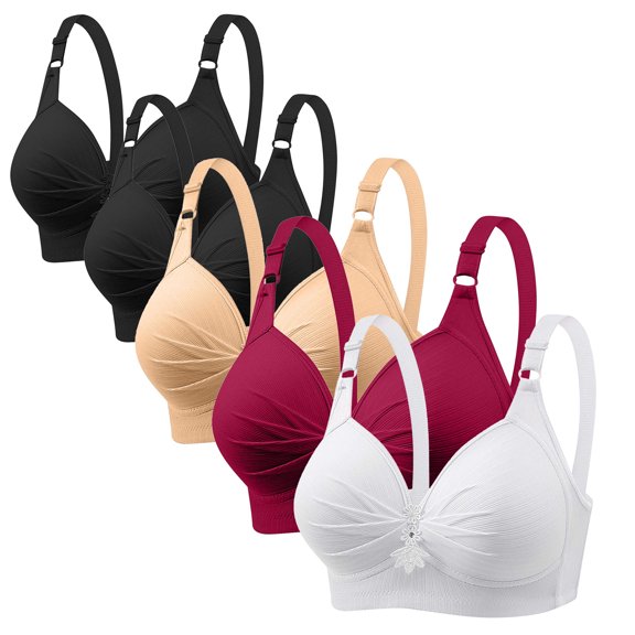 REORIAFEE Plus Size Bras for Women 5 Pack Wireless Full-Coverage Bra Support Push Up Breathable Underwear Spaghetti Straps Comfort Soft Lingerie Multicolor XXXXL