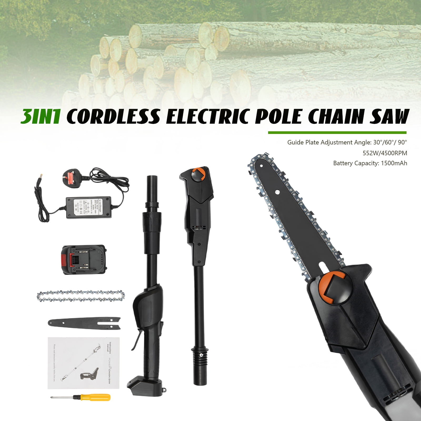 4FT Cordless Tree Trimmer Electric Handheld Chainsaw Branch Cutter w/ 1 Battery and Charger