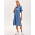 thumbnail image 3 of DARING DIVA Midi Denim Short Sleeve Button Down Tunic Jean Dress M Sky Blue, 3 of 7