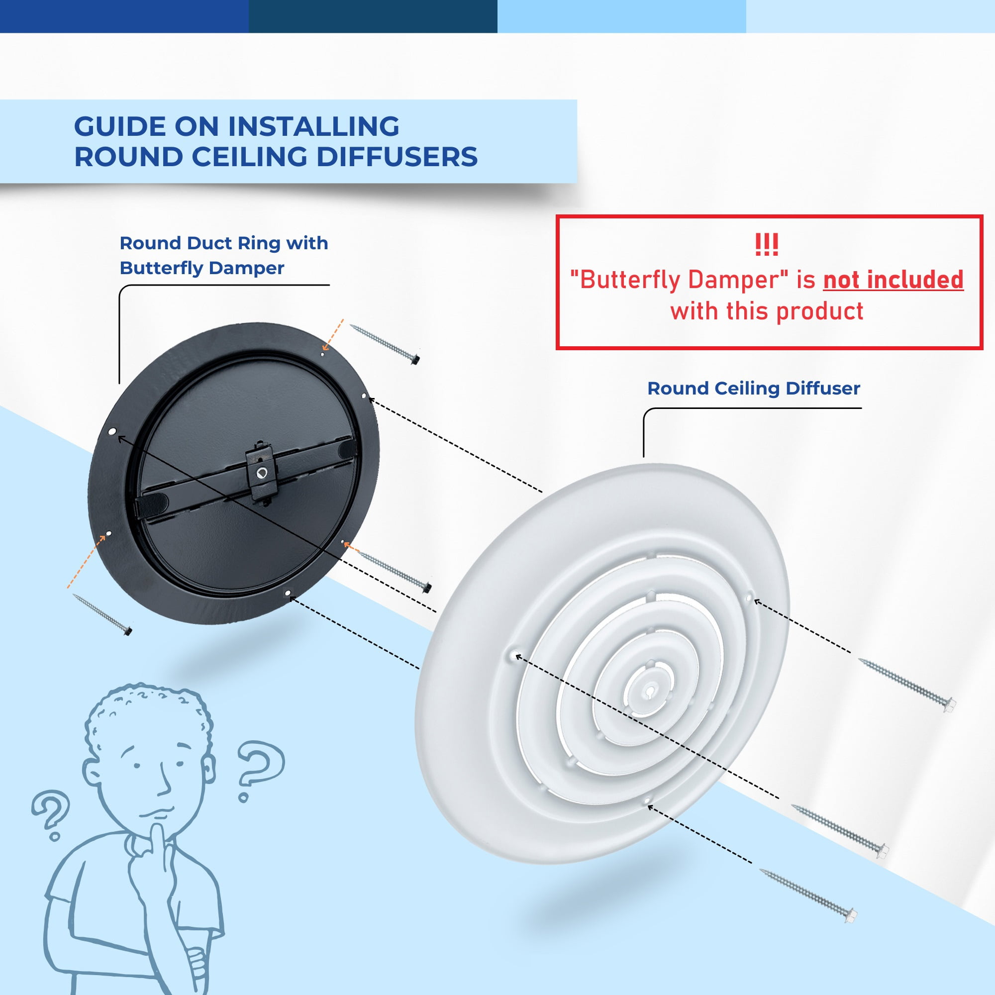 Fits 10 Inch Neck Air Duct | Steel Round Air Supply Diffuser for Ceiling by Handua | Round Diffuser Vent Cover | White | Outer Dimension: 13-15/16"