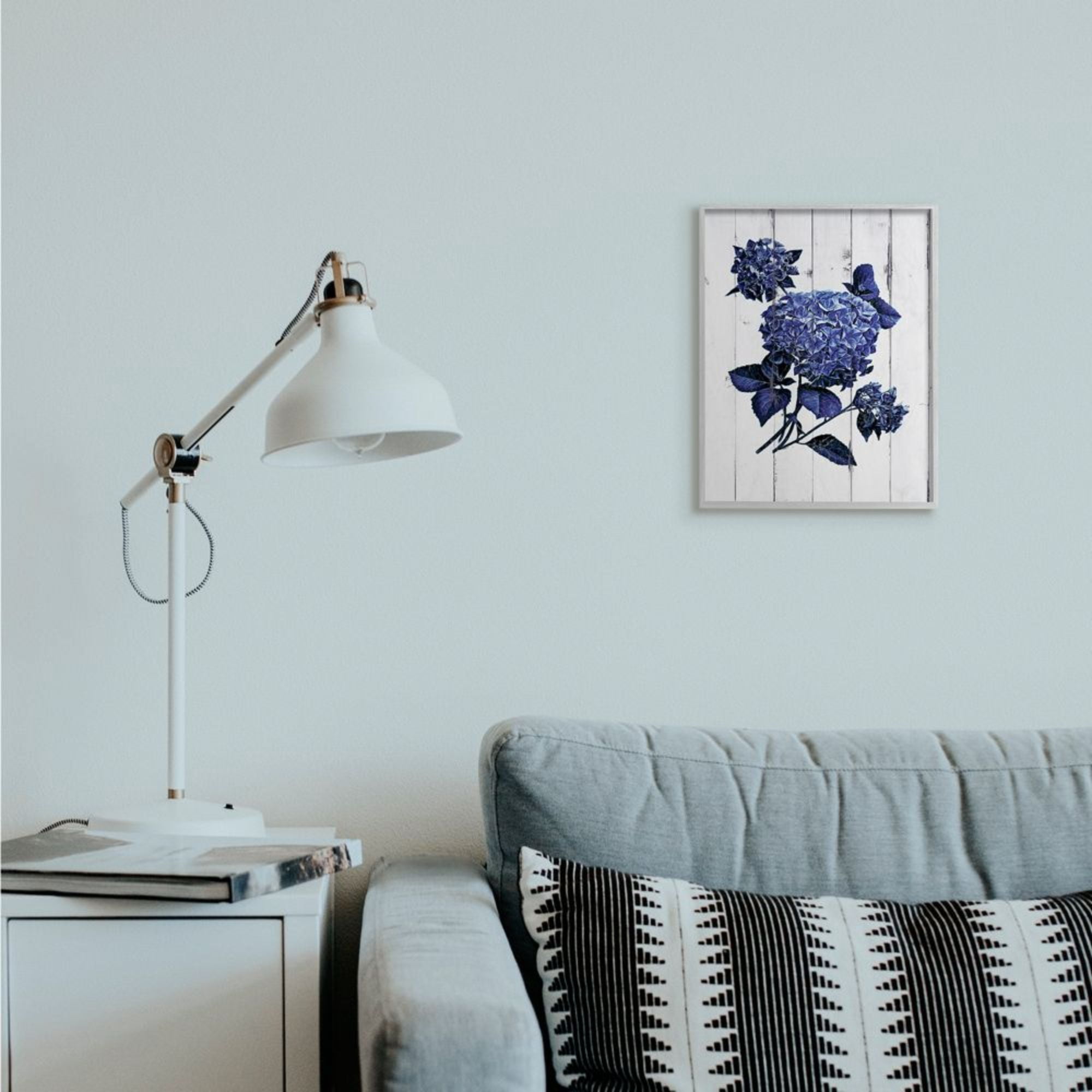 Stupell Industries Charming Blue Hydrangea Distressed Wood Pattern Design by JG Studios