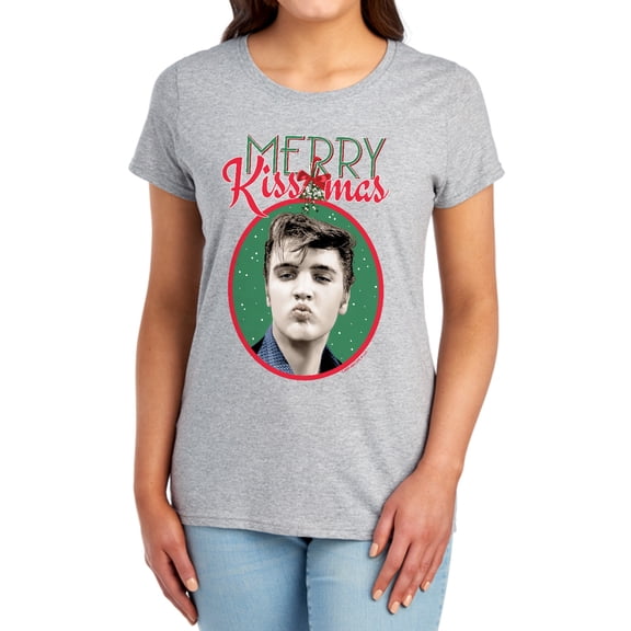 Elvis Merry Kissmas Women's T Shirt, Athletic Heather, Small