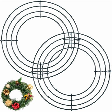 2 Pack 8 Inch Round Wire Wreath Frames Green Wire Wreath Form Base Festival Floral Wire Ring Arrangements Craft Accessories for DIY Christmas Autumn Thanksgiving Home Decoration Supplies diy Green