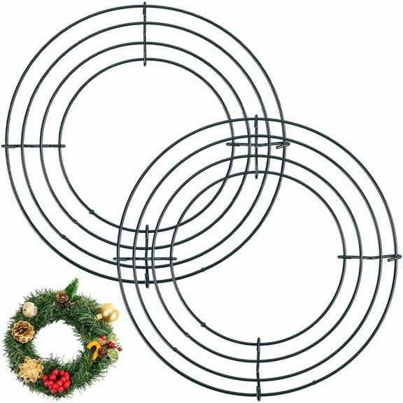 2 Pack 8 Inch Round Wire Wreath Frames Green Wire Wreath Form Base Festival Floral Wire Ring Arrangements Craft Accessories DIY