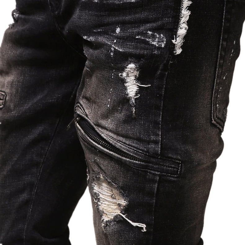 black distressed biker jeans mens