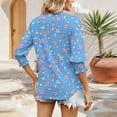 thumbnail image 5 of QQAMB Womens T-Shirts Elegant Casual V-Neck Floral Printed 3/4 Length Sleeve Smocked Cuffs Dressy Blouse T-Shirts Blue S, 5 of 6