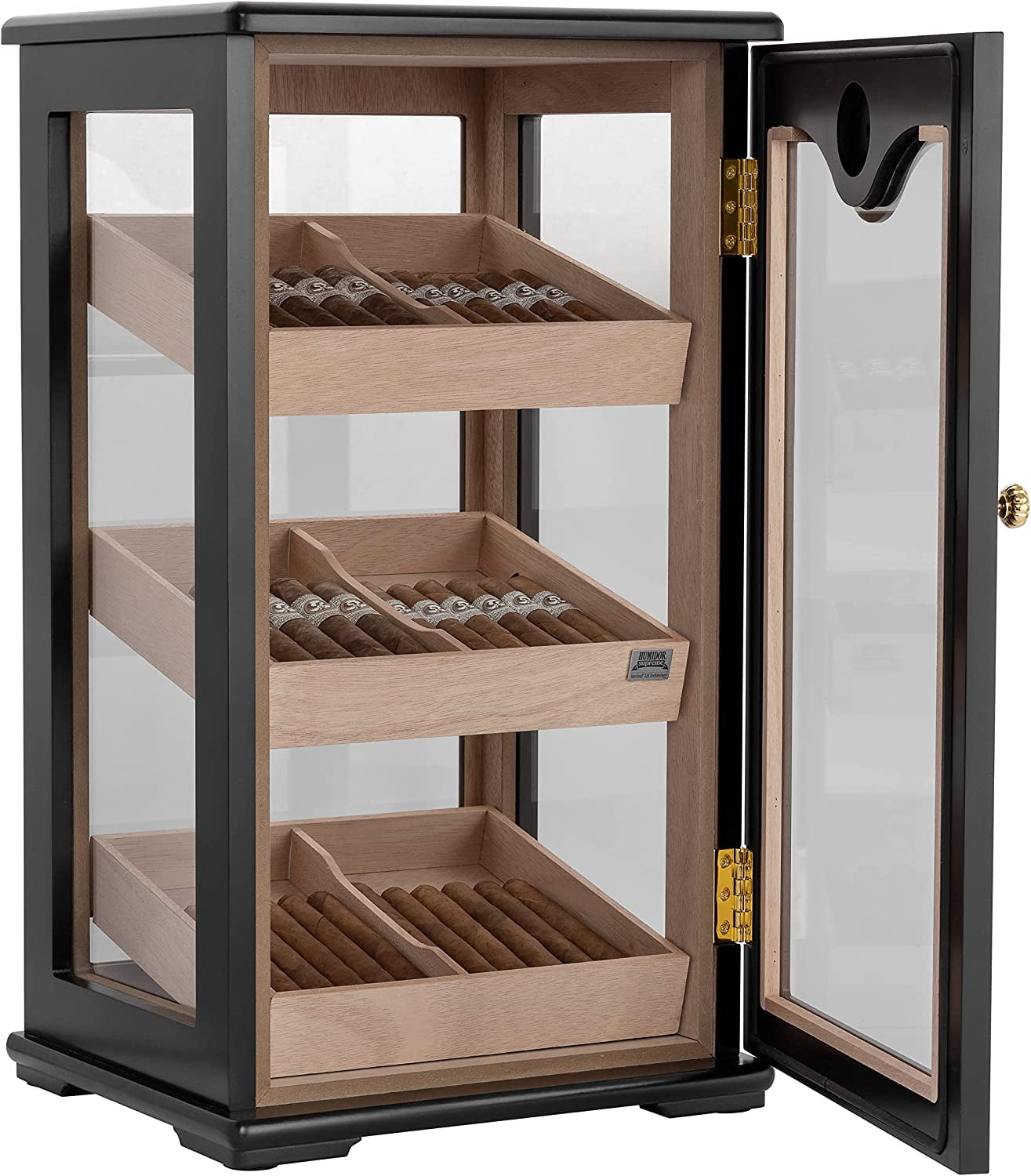 Humidor Supreme Retail Humidor Counter Glass Display Gorgeous Spanish Cedar Trays Set at 45 Degree for Viewing Front Mount Hygrometer Spanish Cedar