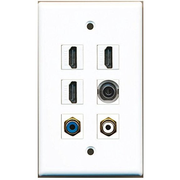RiteAV - 3 HDMI 1 Port RCA White 1 Port RCA Blue 1 Port 3.5mm Wall Plate