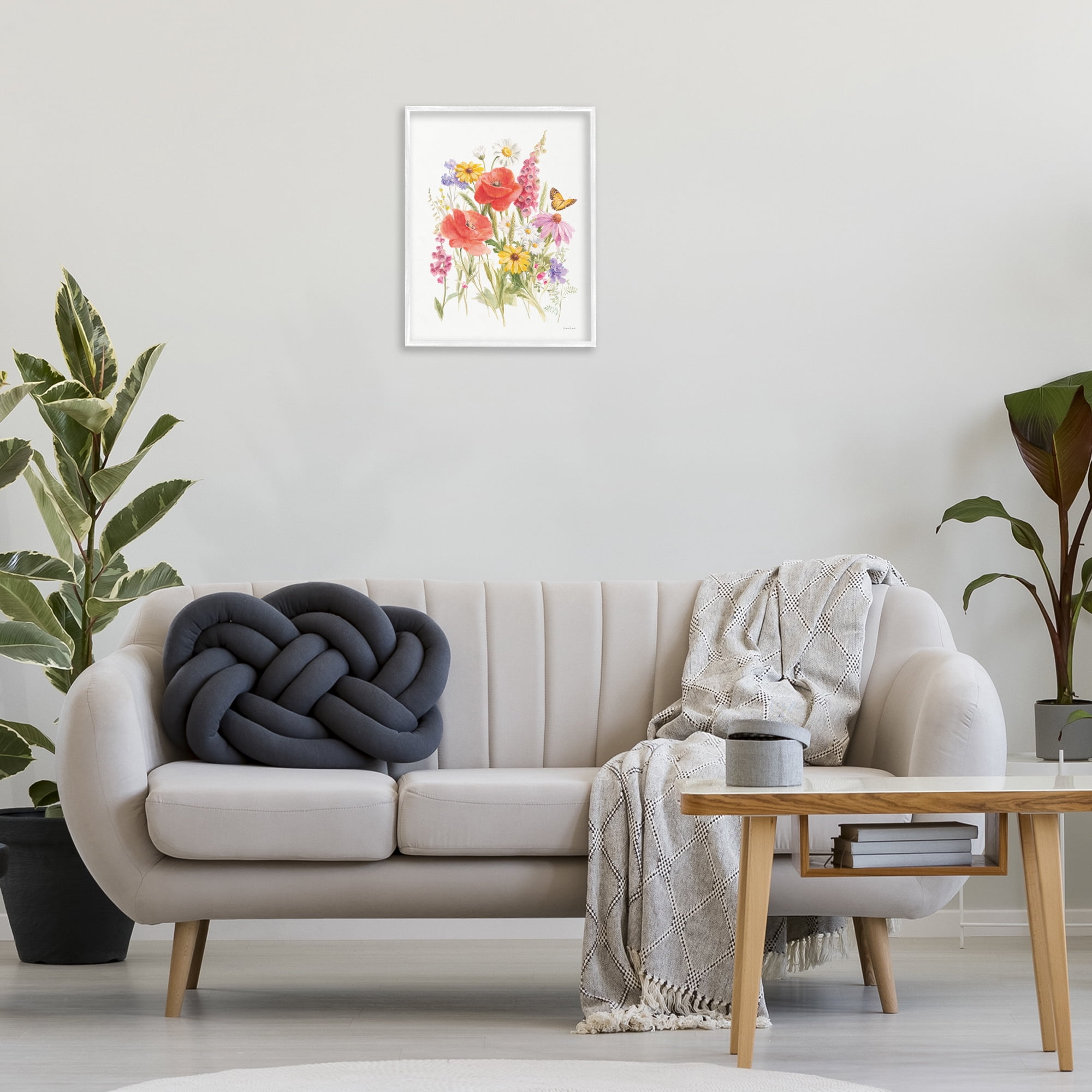Stupell Industries Bright Flowers & Butterfly Botanical & Floral Painting White Framed Art Print Wall Art, 16 x 20