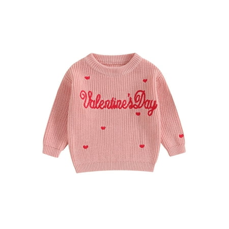 

Suanret Baby Boy Girls Valentine s Day Sweater Letter Heart Embroidery Long Sleeve Pullover Jumpers Tops Nude Pink 6-9 Months