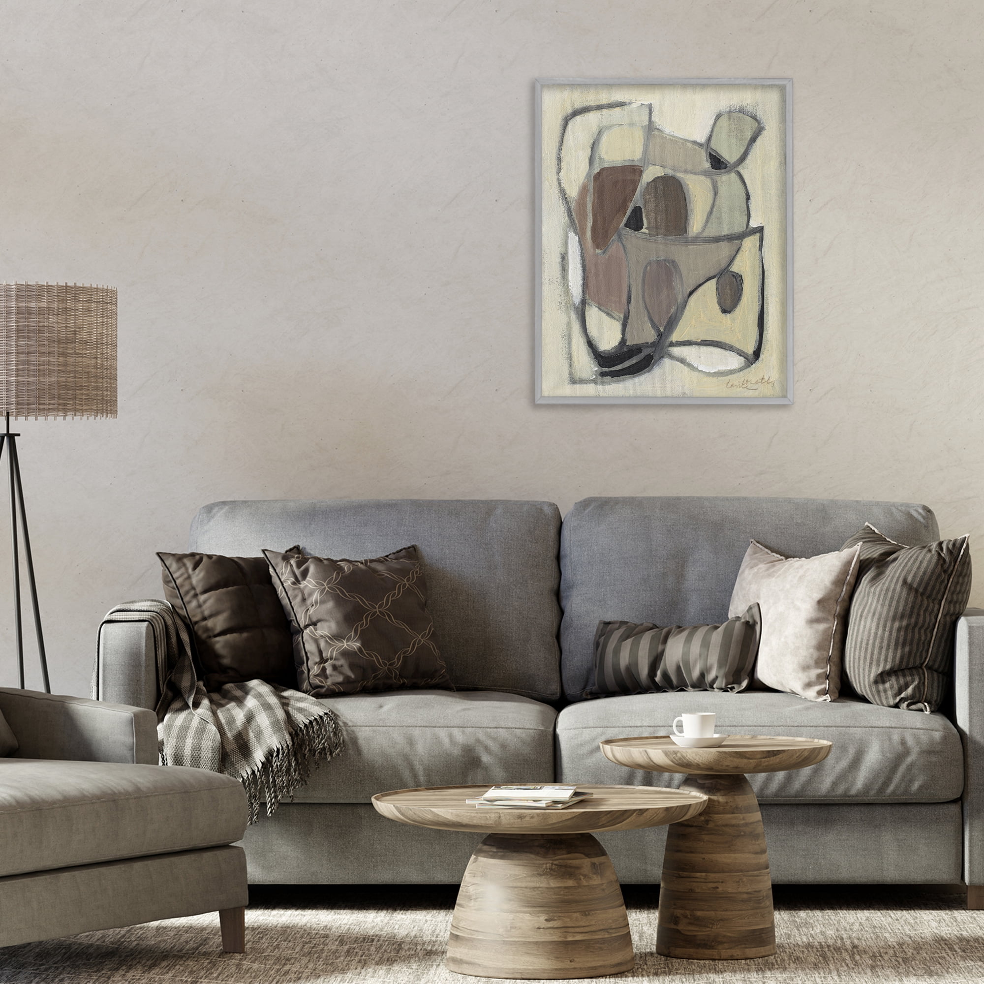Stupell Industries Rustic Curved Shapes Abstract Gray Framed Giclee Art, design by Lanie Loreth