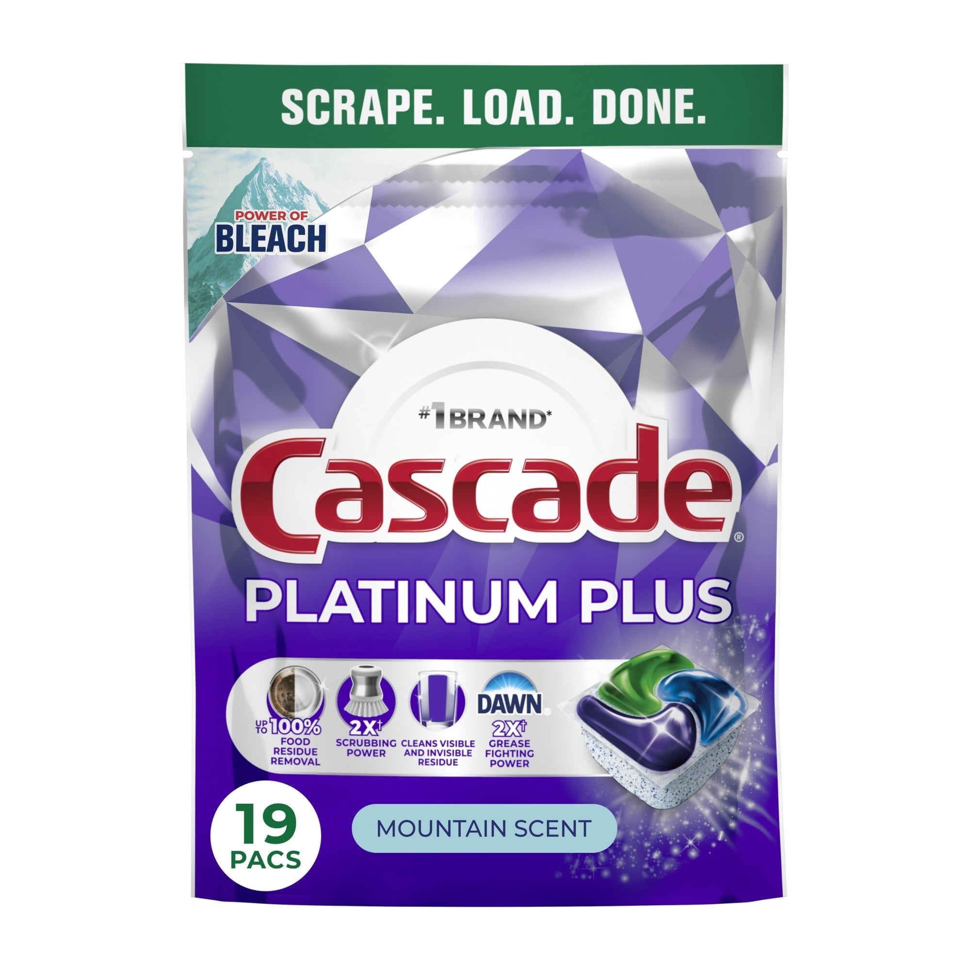 Cascade Platinum Plus Dishwasher Pods, Action Pacs Dishwasher Detergent Tabs, Mountain, (2 pack of 19 Count)