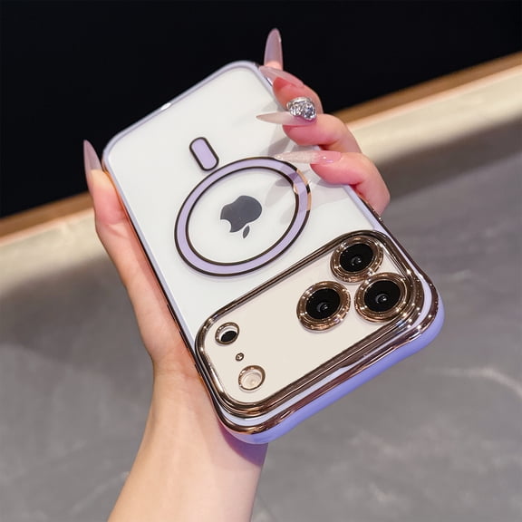Magnetic for iPhone 17 Pro Case [Compatible with MagSafe][Full Camera Lens Protector][Military Drop Protection] Shockproof Not Yellowing Clear Soft Slim Cover for Women Men,Purple