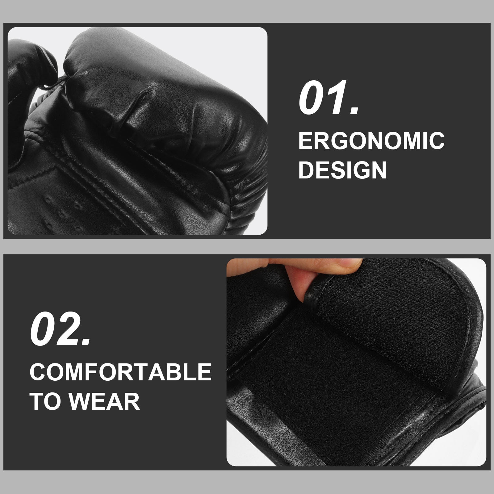 UPOUART 1Pair Training Boxing Gloves Black PU Anti Wear Gloves for Kickboxing Muay Thai Fitness