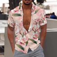 thumbnail image 4 of CBGELRT Mens Shirts Classic Vacation Shirts for Men Floral Print Digital Print Casual Loose Fitting Creative Short Sleeved Shirt Pink S, 4 of 5