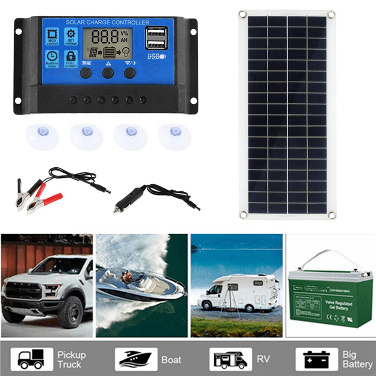 2X 1000W Solar Panel 12-18V Solar Cell Solar Panel for Phone RV Car MP3 PAD Charger Outdoor Battery Supply B