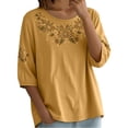thumbnail image 3 of Kelon Womens Summer Tops Short Womens 3/4 Length Sleeve Cowl Neck Boho Tops Work Office Solid Blouses, L, 3 of 9