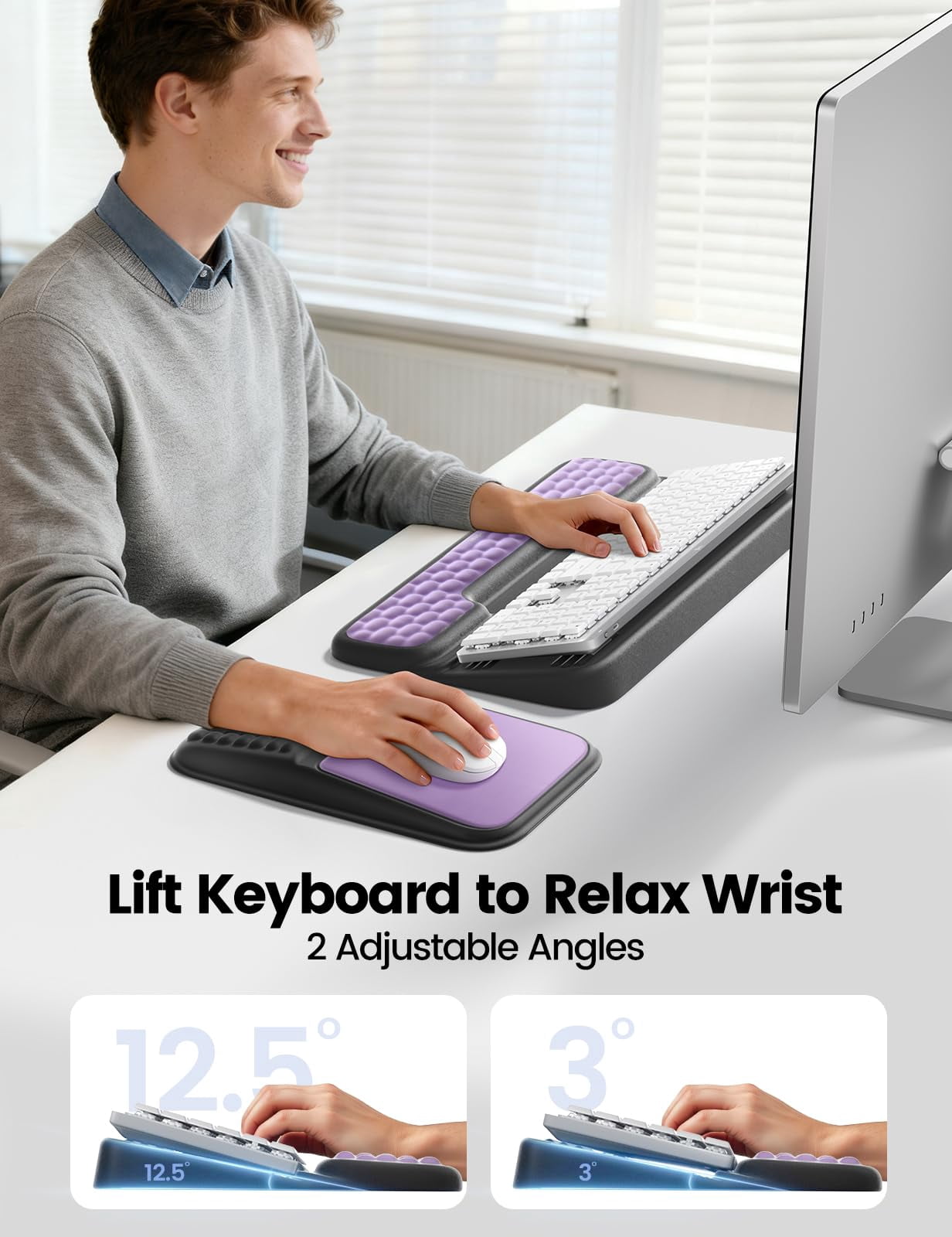 Stand And Mouse Pad Set Wrist Rest  Computer Support Memory Foam Desk Cushion Tilt Riser Lift Palm Hand Typing For Office Home Gaming