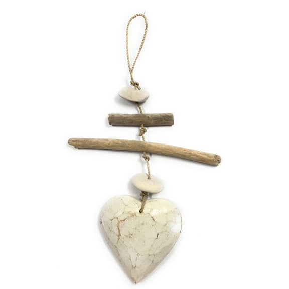 Driftwood Garland Heart w/ White Stone 12" White | #lis3100630w