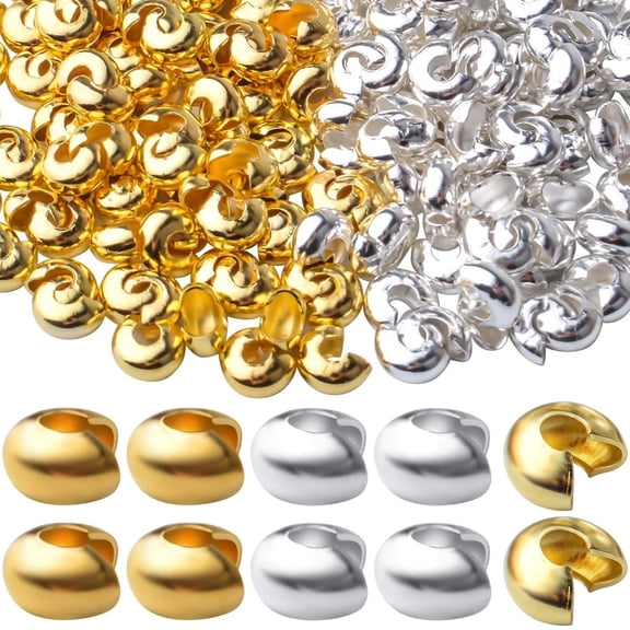 200pcs 5mm Metal Round Crimp Bead Knot Covers for DIY Jewelry Making, Gold and Silver