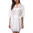 thumbnail image 2 of Women Robe Lace Stitching Sexy Half Sleeve Pajamas Emulation Silk Nightgown, 2 of 3