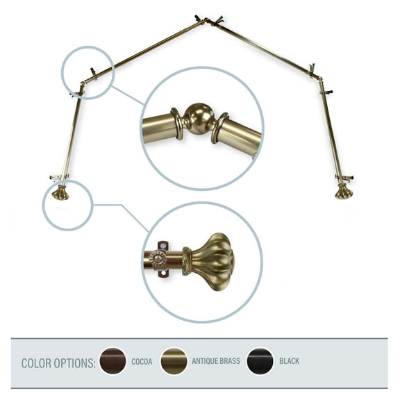 Maurice 13/16" 4-Sided Bay Window Curtain Rod - Antique Brass